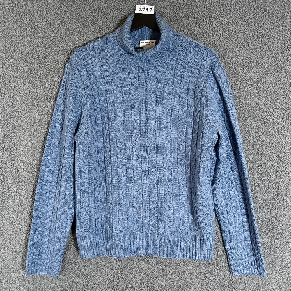 Spier & Mackay Merino Wool Cable Knit Turtleneck Sweater - Men's Size M - Blue